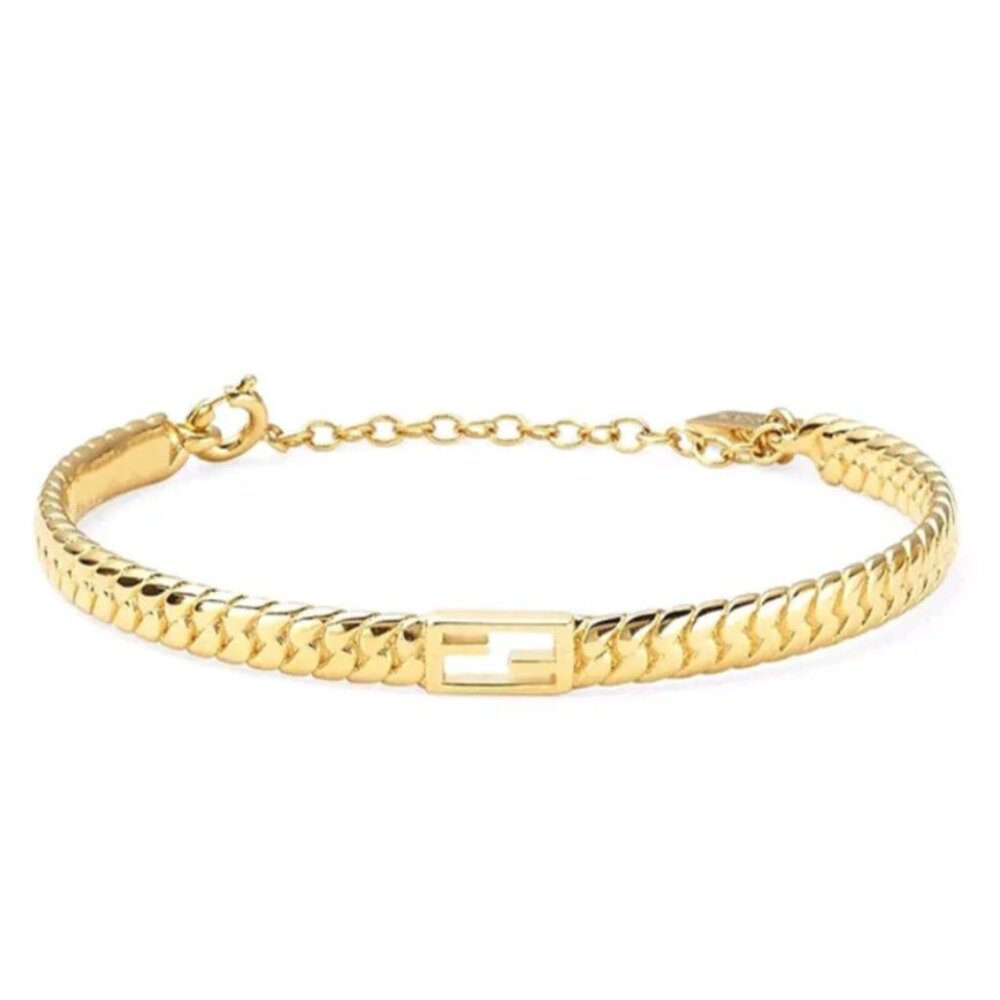 【15MK】$470 Fendi FF Baguette Logo Bracelet Size M